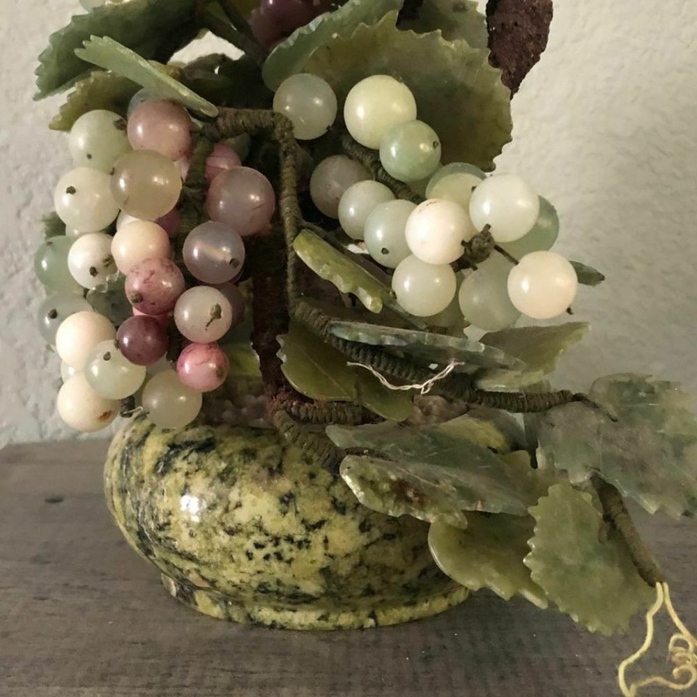 Antique Qing Era Carved Jade Gemstone  Grapevine Tree + Vase - Picture 2 of 10